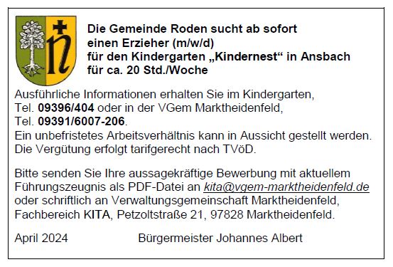 Stellenausschreibung Kindernest Ansbach